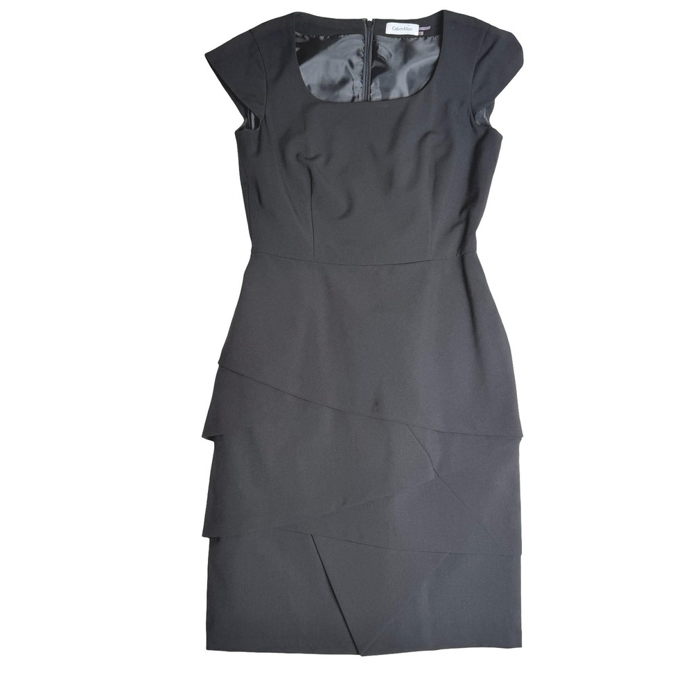 Calvin Klein Tiered Skirt‎ Sheath Cocktail Dress Black Women 6